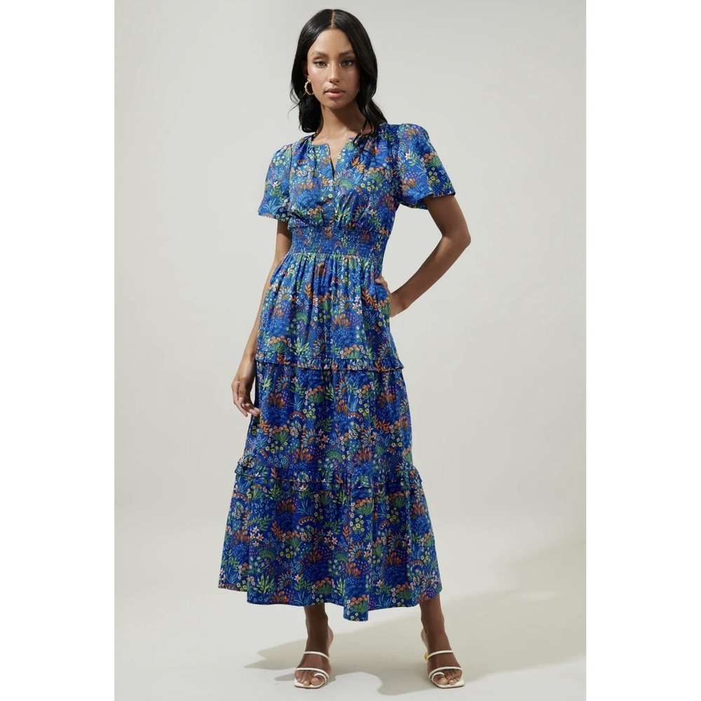 Sugarlips Women's Floral Midi Maxi Smocked Waist Tiered Dress Size Large NWT - Picture 8 of 8